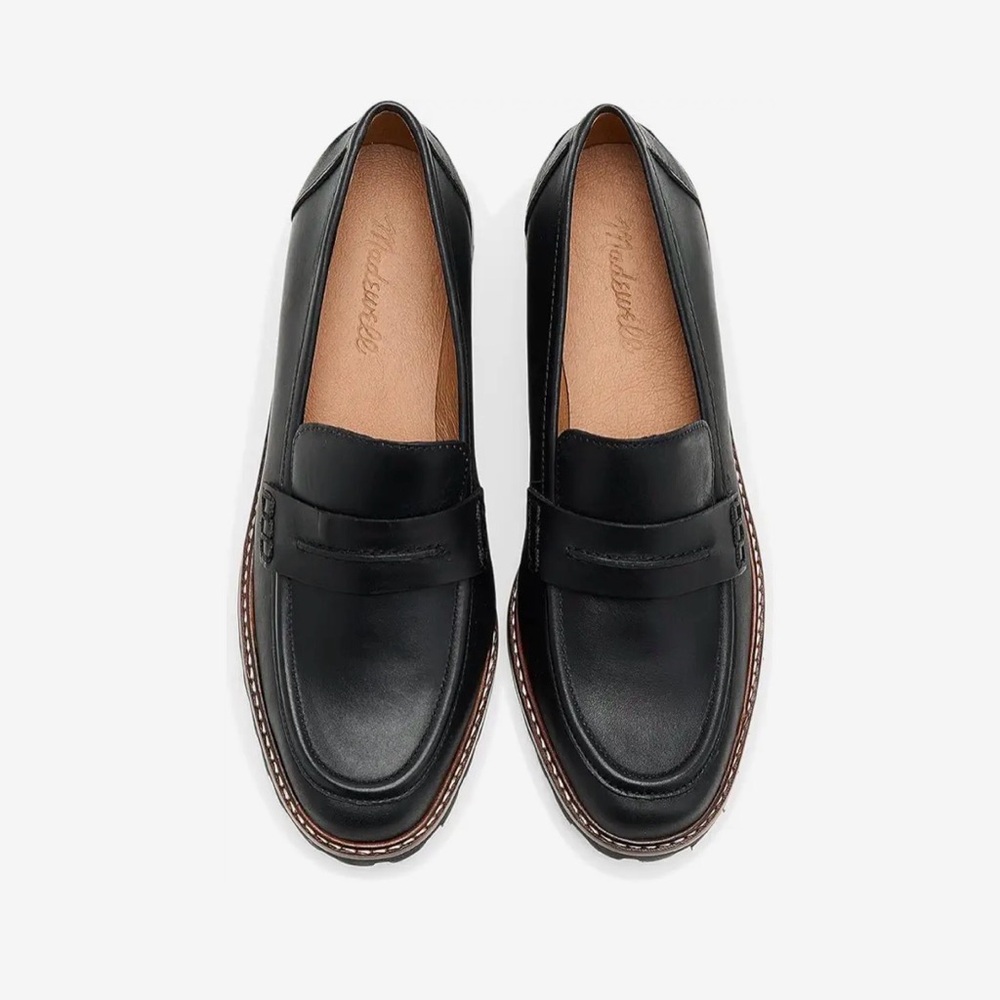 ***NEW**** Madewell Corinne Lugsole Penny Loafers in Black with Brown size 6 - Picture 2 of 10